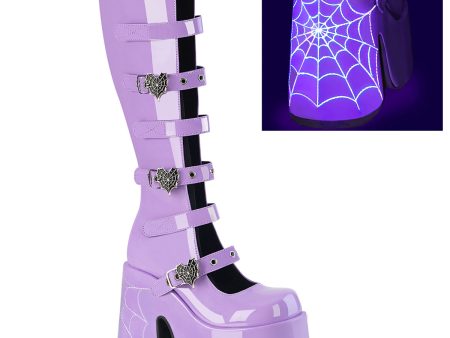 CAMEL-223 Spiderweb Heart Knee High Platform Lavender Shoes by Demonia Discount