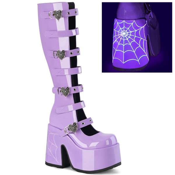 CAMEL-223 Spiderweb Heart Knee High Platform Lavender Shoes by Demonia Discount