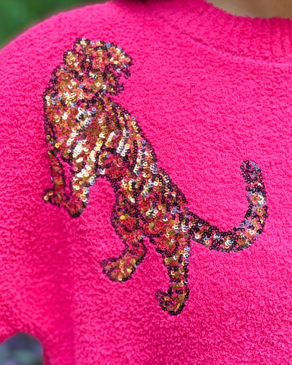 Cozy Tiger Sequin Sweater - Hot Pink For Discount