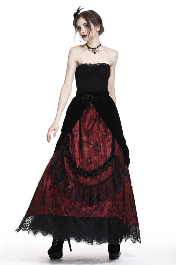 Vampire Bite Velvet Lace Red Skirt by Dark In Love For Sale