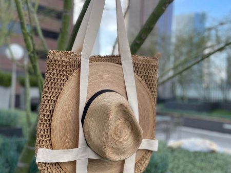 Straw Braided Hat Holder Tote Bag - Tan Fashion