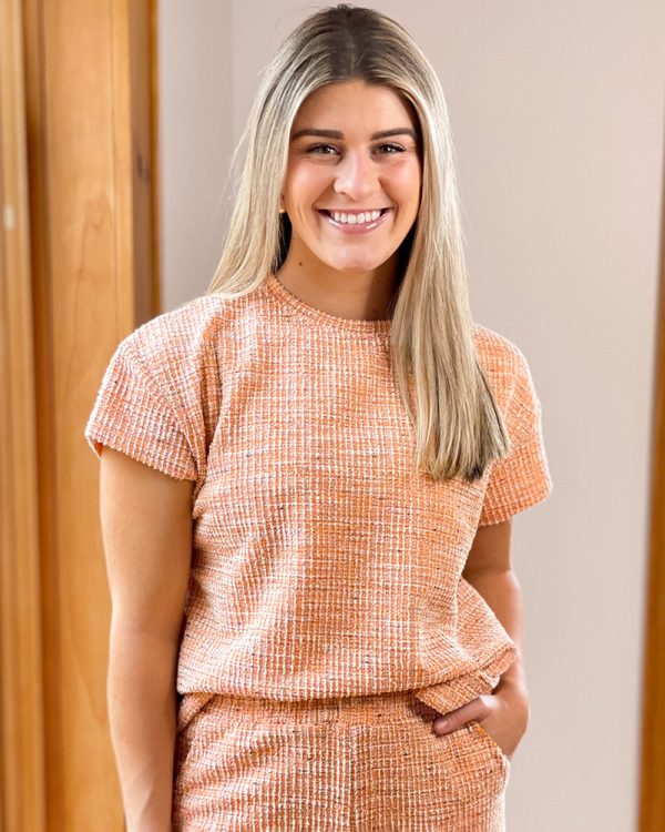 Textured Drop Shoulder Top - Orange Tweed Fashion