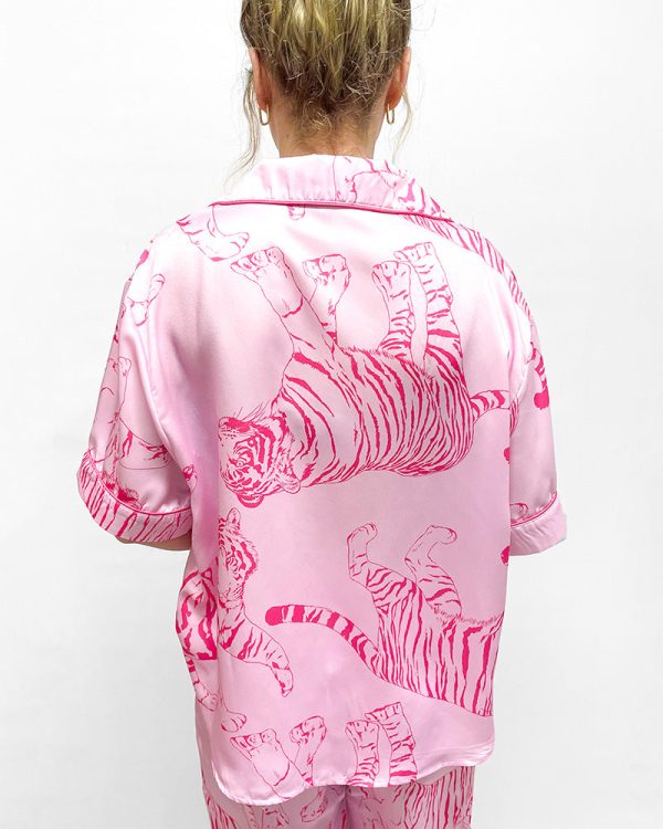 Tiger Satin Pajama Shirt - Pink Discount