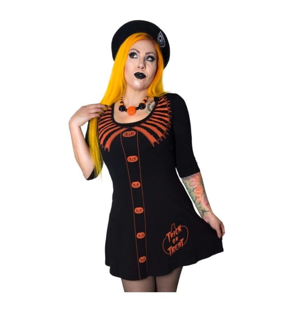 Trick Or Treat Flare 3 4 Sleeve Dress by Kreepsville 666 Cheap