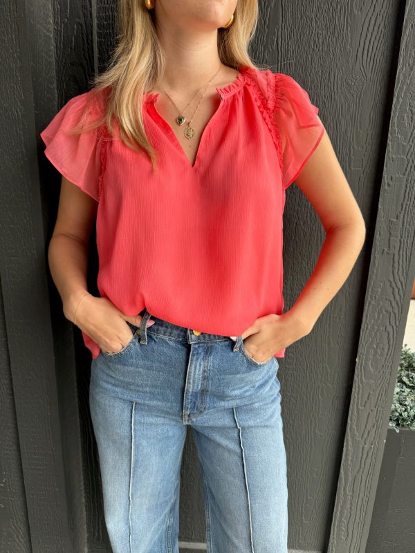 Sheer Flutter Short Sleeve Top Cheap