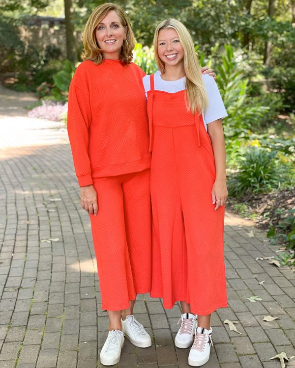 Textured Cropped Overalls - Orange Online now