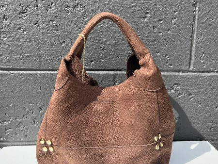 Chocolate Brown Leather Bag with Gold Details For Sale