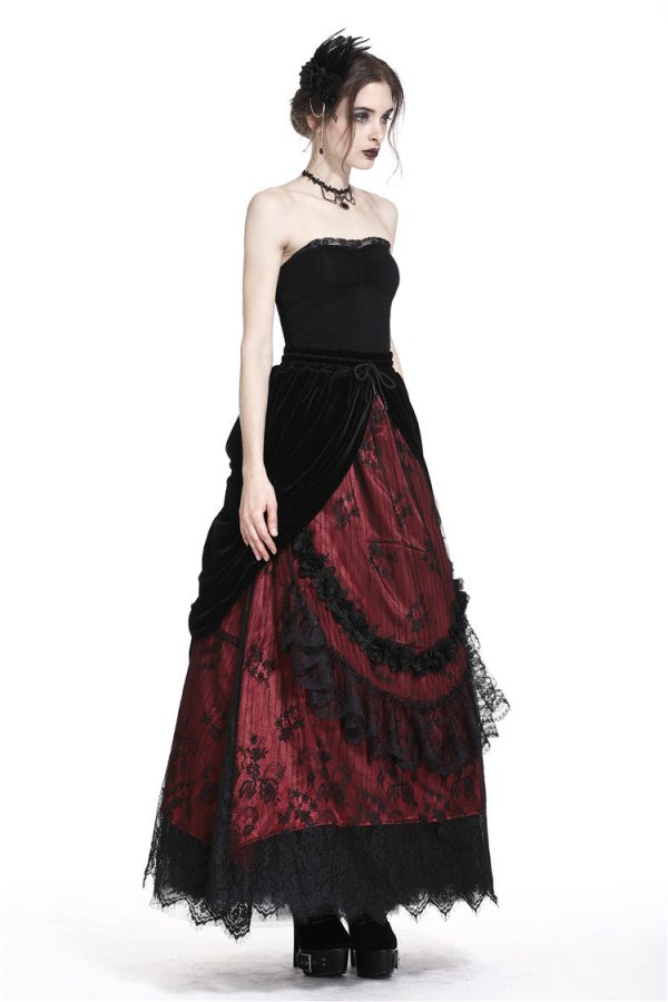 Vampire Bite Velvet Lace Red Skirt by Dark In Love For Sale