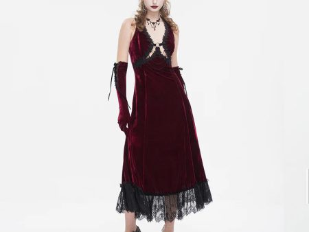 Celeste Red Gothic Velvet Halter Dress by Eva Lady on Sale