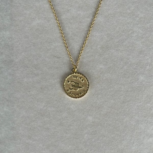 14k Horoscope Disc Necklace, SCORPIO For Sale