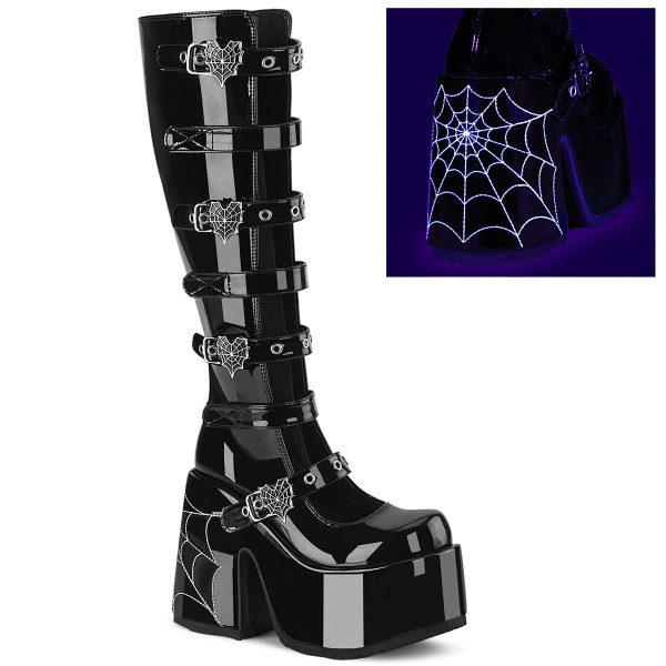 CAMEL-223 Spiderweb Heart Knee High Platform Shoes by Demonia Hot on Sale