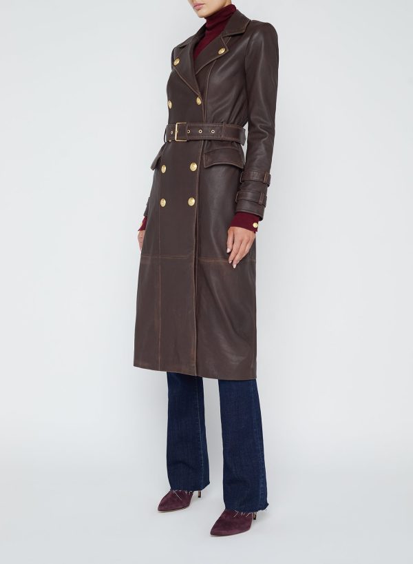 Celina Leather Trench Coat Hot on Sale