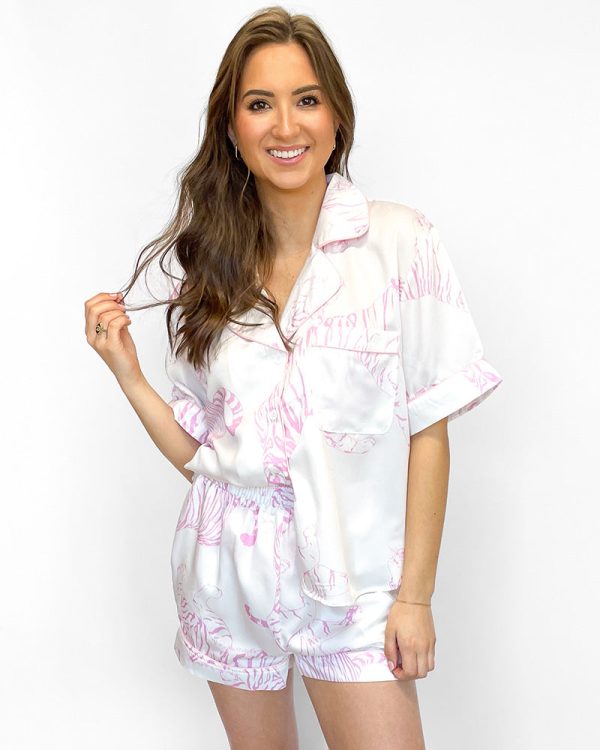 Tiger Satin Pajama Shirt - White Sale