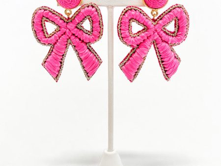 Bow Raffia Earrings - Hot Pink For Sale