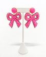 Bow Raffia Earrings - Hot Pink For Sale