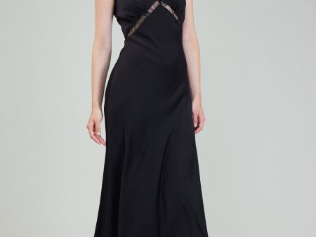 Cap Sleeve Long Dress With Back Closure & Lace Trim Detail on Front & Sleeve For Cheap