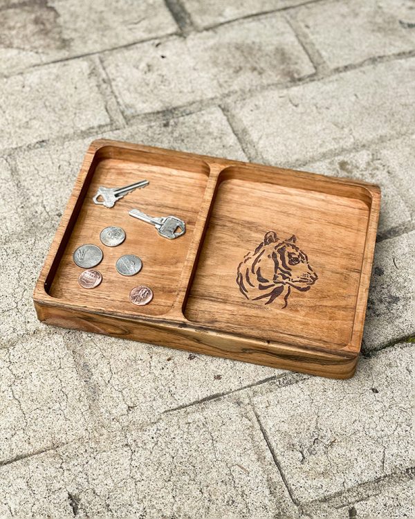 Tiger Etched Wood Valet Tray Sale