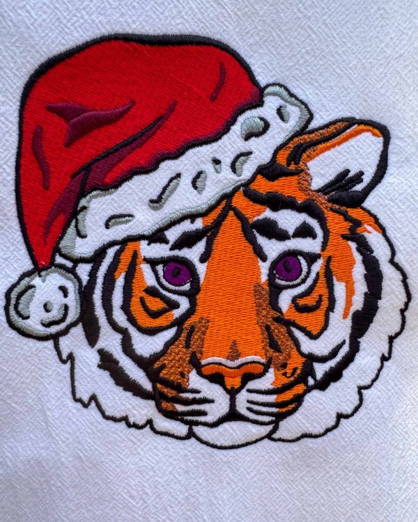 Embroidered Santa Tiger Tea Towel Cheap