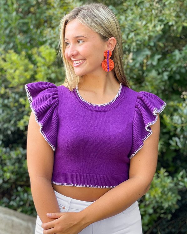 Collins Cropped Sweater Top - Purple For Discount