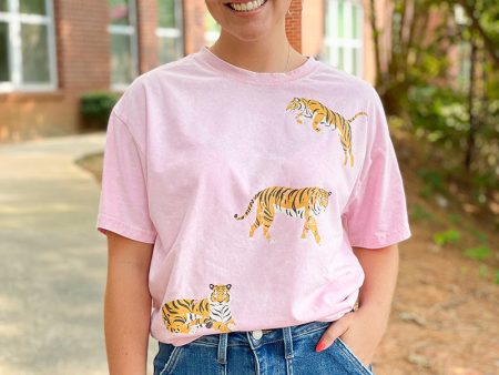 Vintage Tiger Tee - Pink For Cheap