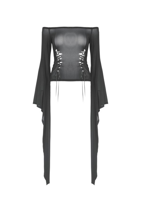 Cries From The Crypt Gothic Mesh Bell Sleeve Top by Dark In Love Hot on Sale