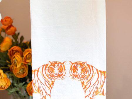 Tiger Walk Flour Sack Hand Towel - Orange Sale