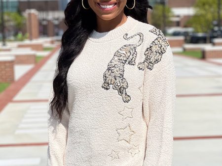 Cozy Sequined Tiger Sweater - Cream Fashion