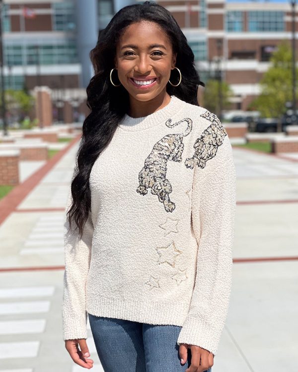 Cozy Sequined Tiger Sweater - Cream Fashion