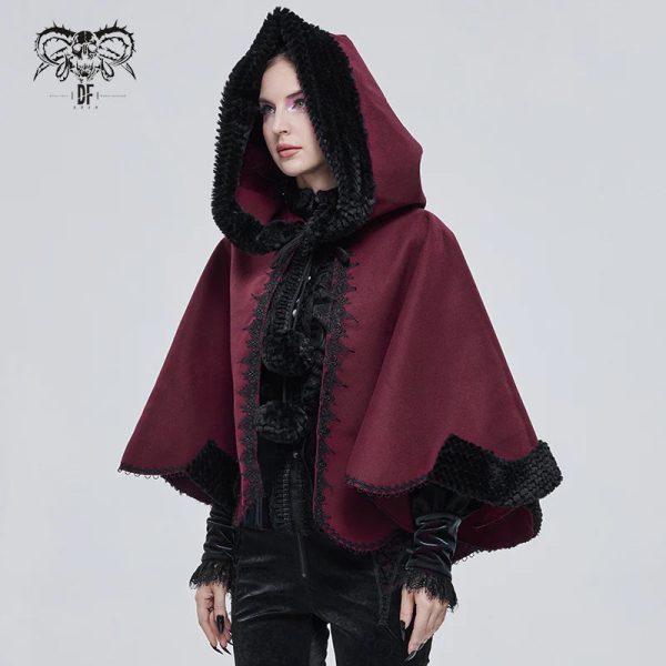 Thorns Of A Rose Gothic Black Faux Fur Shawl Cape by Devil Fashion Supply