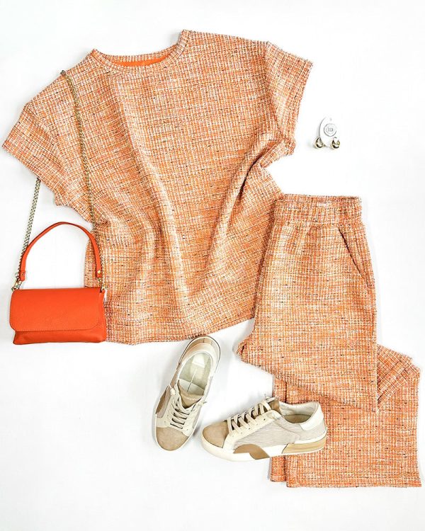 Textured Cropped Pants - Orange Tweed For Sale