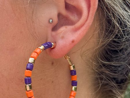 Beaded Hoop Earring - Orange & Purple For Cheap