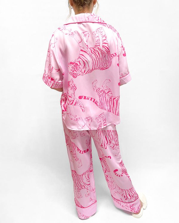 Tiger Satin Pajama Pants - Pink Supply