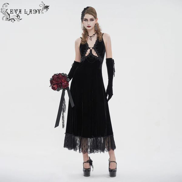 Celeste Black Gothic  Velvet Halter Dress by Eva Lady Discount