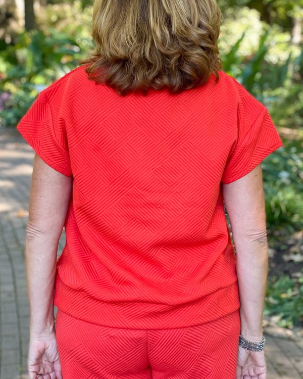 Textured Half Zip Top - Orange on Sale