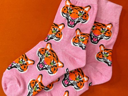 Women s Tiger Crew Socks - Pink For Discount