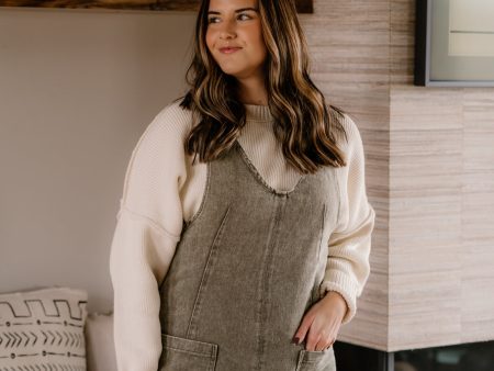 Brynlee Twill Overall Dress | Olive Fashion