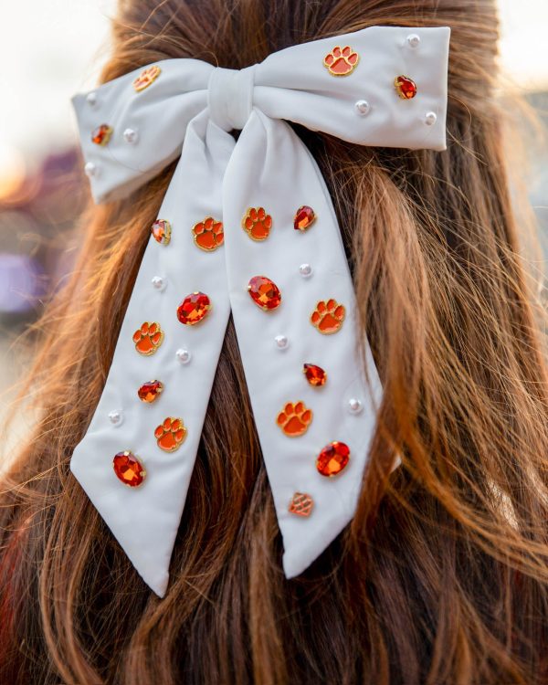 Brianna Cannon Clemson Bow Barrette - White For Sale